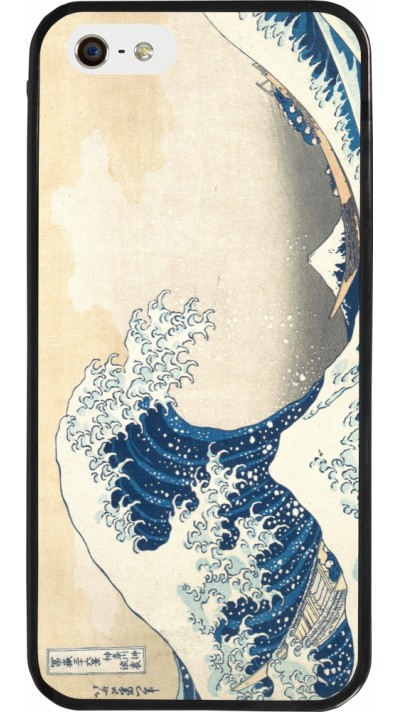 Coque iPhone 5/5s / SE (2016) - Silicone rigide noir Tableau art - La Grande Vague de Kanagawa - Hokusai