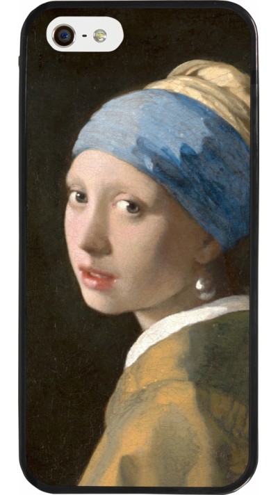 Coque iPhone 5/5s / SE (2016) - Silicone rigide noir Tableau art - La Jeune fille à la perle - Johannes Vermeer