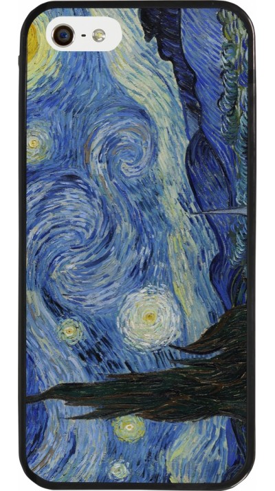 Coque iPhone 5/5s / SE (2016) - Silicone rigide noir Tableau art - La Nuit étoilée - Van Gogh