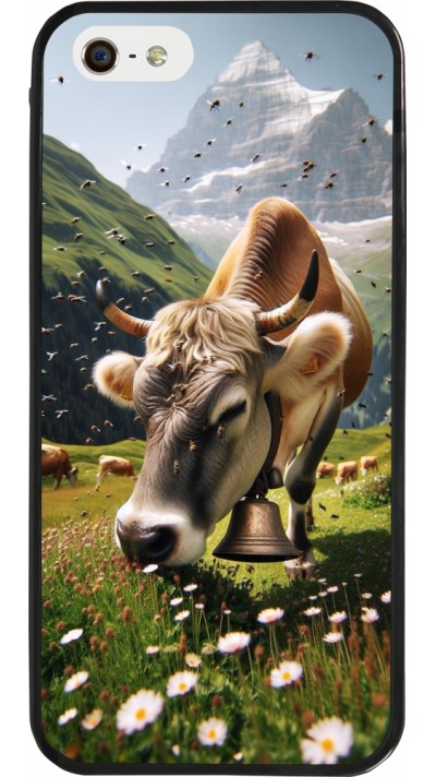 Coque iPhone 5/5s / SE (2016) - Silicone rigide noir Vache montagne Valais