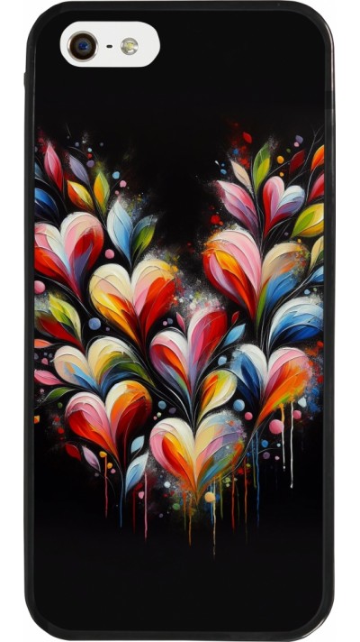 Coque iPhone 5/5s / SE (2016) - Silicone rigide noir Valentine 2024 Coeur Noir Abstrait