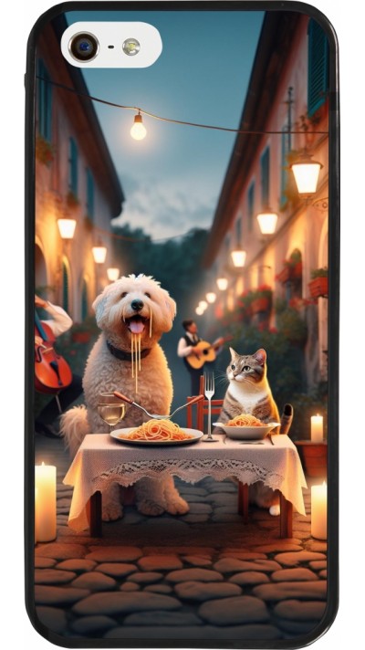 Coque iPhone 5/5s / SE (2016) - Silicone rigide noir Valentine 2024 Dog & Cat Candlelight