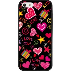 Coque iPhone 5/5s / SE (2016) - Silicone rigide noir Valentine 2023 love symbols