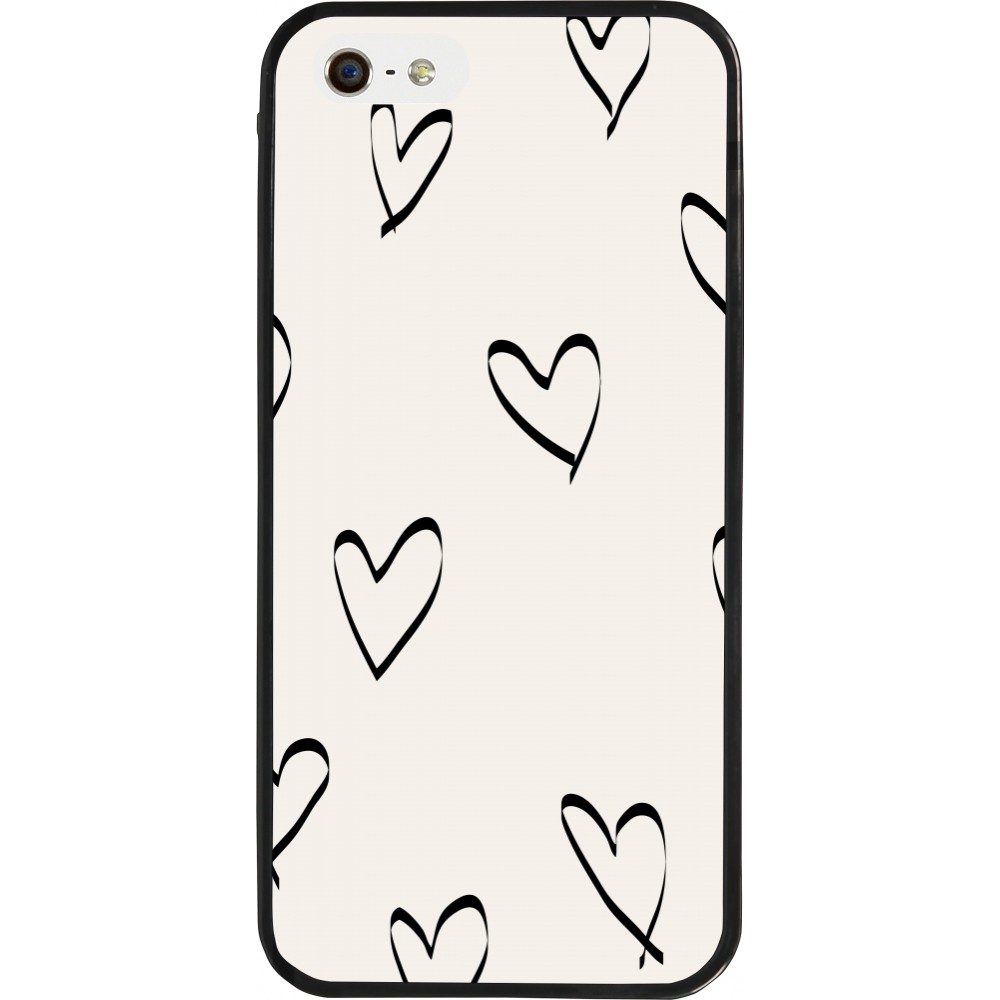 Coque iPhone 5/5s / SE (2016) - Silicone rigide noir Valentine 2023 minimalist hearts