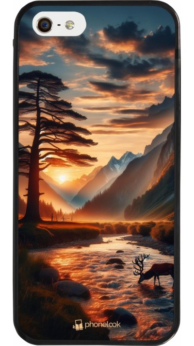 Coque iPhone 5/5s / SE (2016) - Silicone rigide noir Valley Sunset Deer Tree