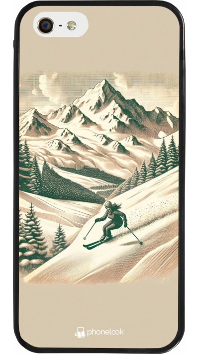 Coque iPhone 5/5s / SE (2016) - Silicone rigide noir Vintage Ski Mountain