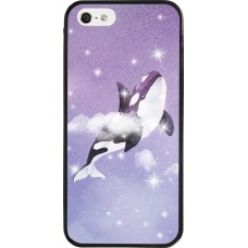 Coque iPhone 5/5s / SE (2016) - Silicone rigide noir Whale in sparking stars