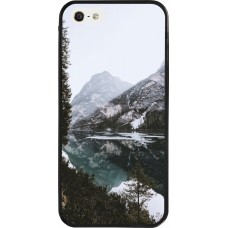 Coque iPhone 5/5s / SE (2016) - Silicone rigide noir Winter 22 snowy mountain and lake