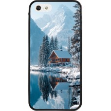 Coque iPhone 5/5s / SE (2016) - Silicone rigide noir Winter 25 Winter house forest day