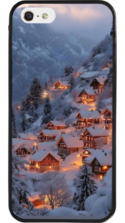 Coque iPhone 5/5s / SE (2016) - Silicone rigide noir Winter 25 Winter snowy village