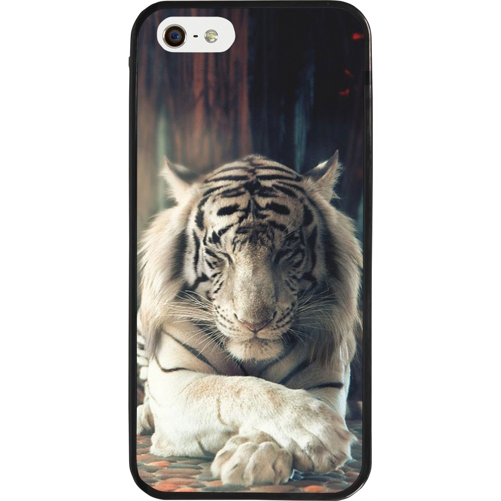 Coque iPhone 5/5s / SE (2016) - Silicone rigide noir Zen Tiger