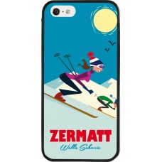 Coque iPhone 5/5s / SE (2016) - Silicone rigide noir Zermatt Ski Downhill