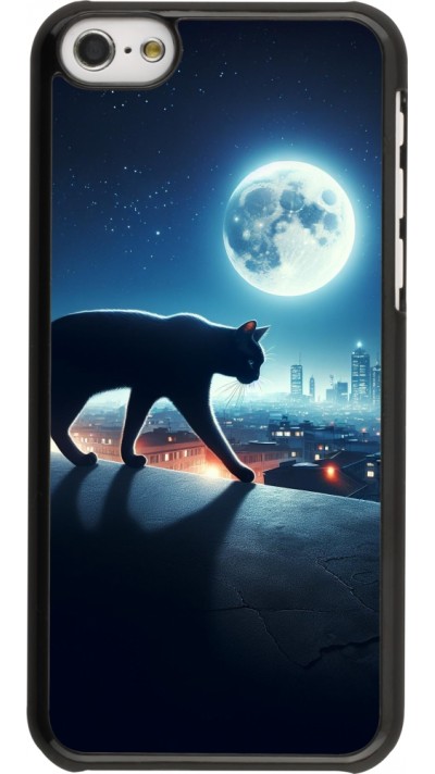 Coque iPhone 5c - Chat noir sous la pleine lune