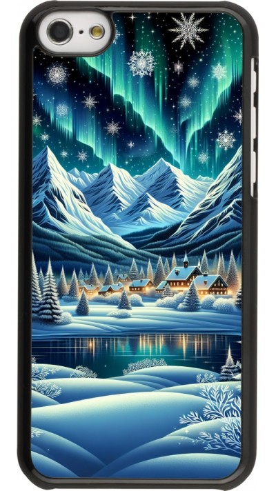 Coque iPhone 5c - Snowy Mountain Village Lake night