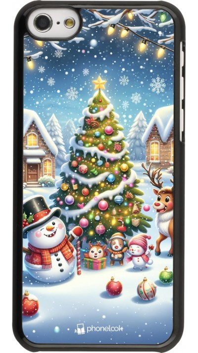 Coque iPhone 5c - Noël 2023 bonhomme de neige et sapin