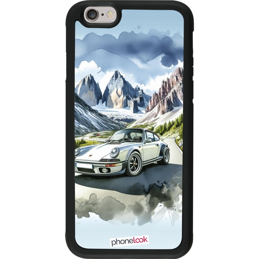 Coque iPhone 6/6s - Silicone rigide noir Porsche 911 Mountain Watercolor