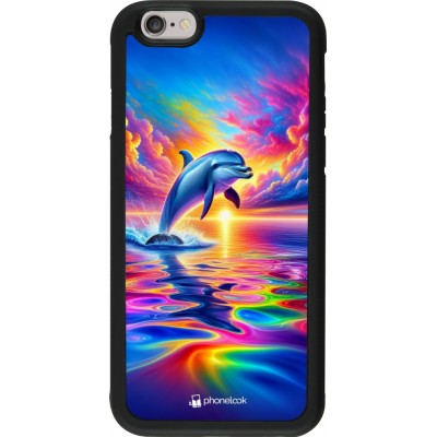 Coque iPhone 6/6s - Silicone rigide noir Dauphin arc-en-ciel heureux