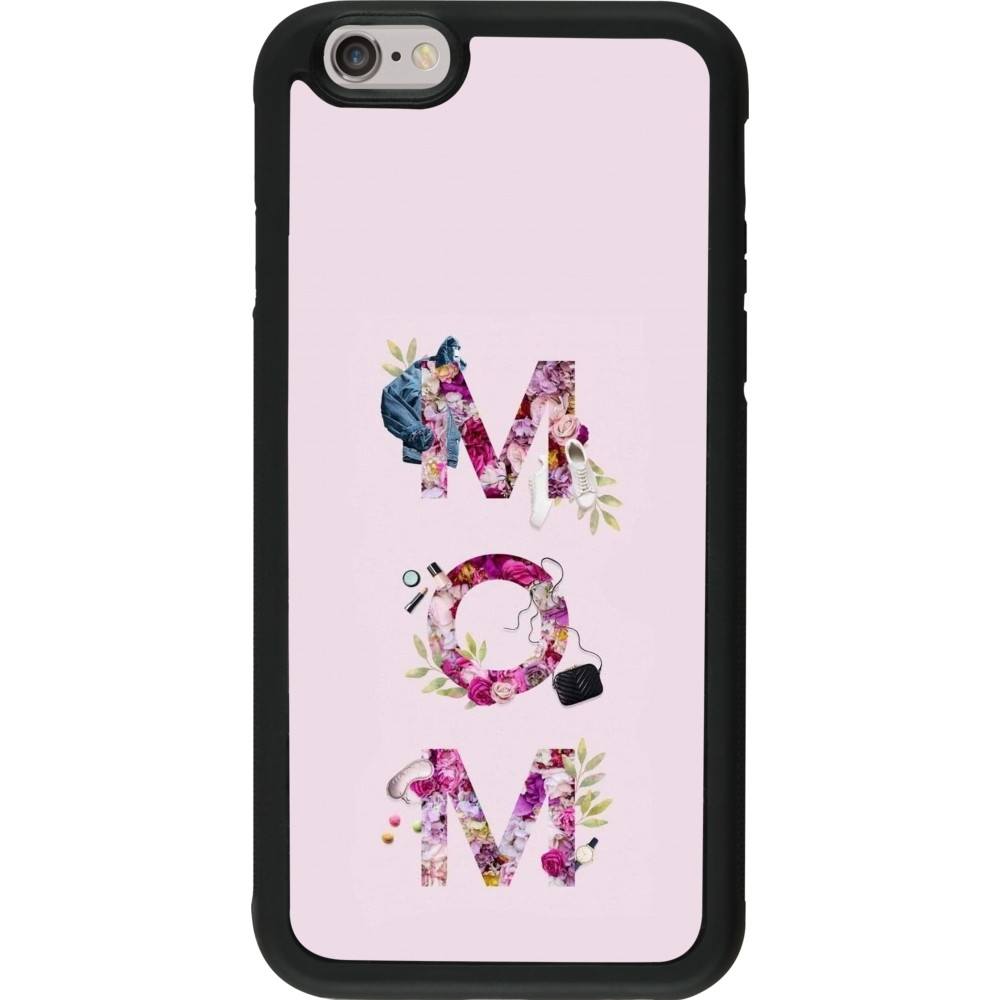Coque iPhone 6/6s - Silicone rigide noir Mom 2024 girly mom