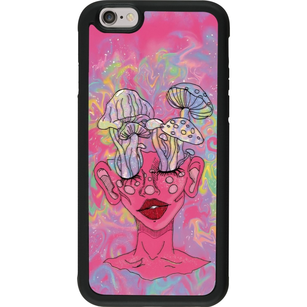 iPhone 6/6s Case Hülle - Silikon schwarz Psychedelic pink mushroom