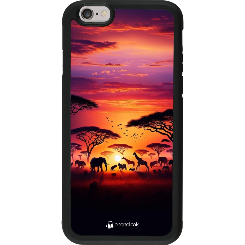 iPhone 6/6s Case Hülle - Silikon schwarz Safari Sonnenuntergang Wildtiere