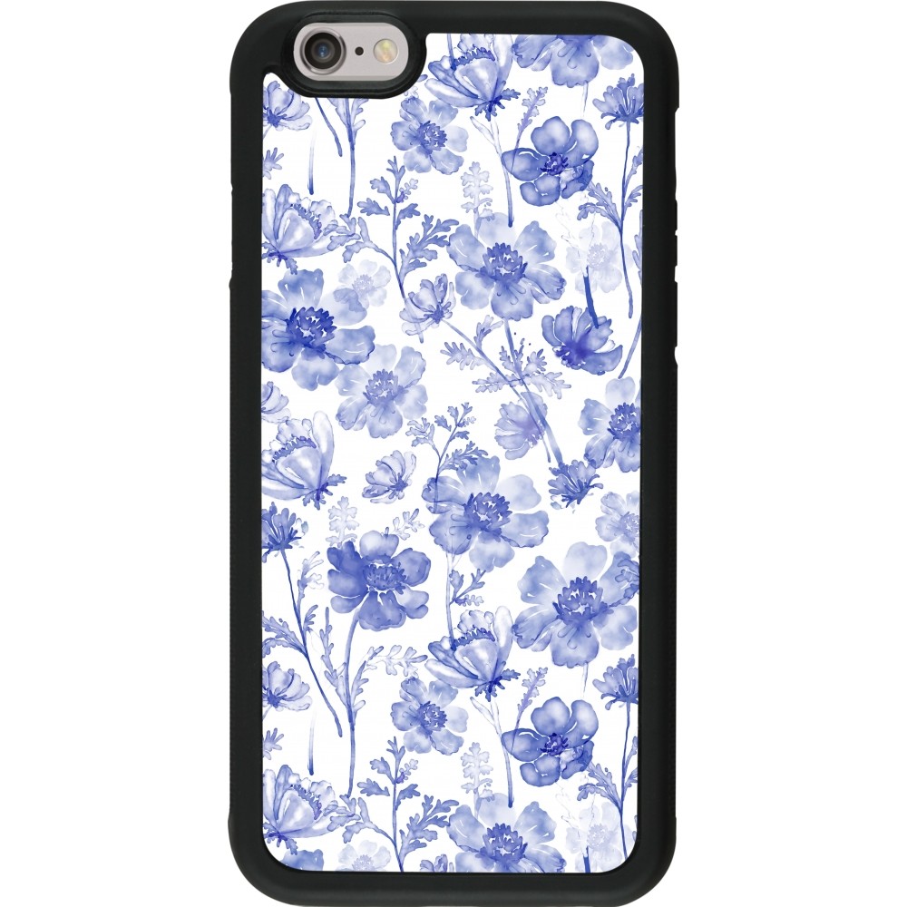 iPhone 6/6s Case Hülle - Silikon schwarz Spring 23 watercolor blue flowers