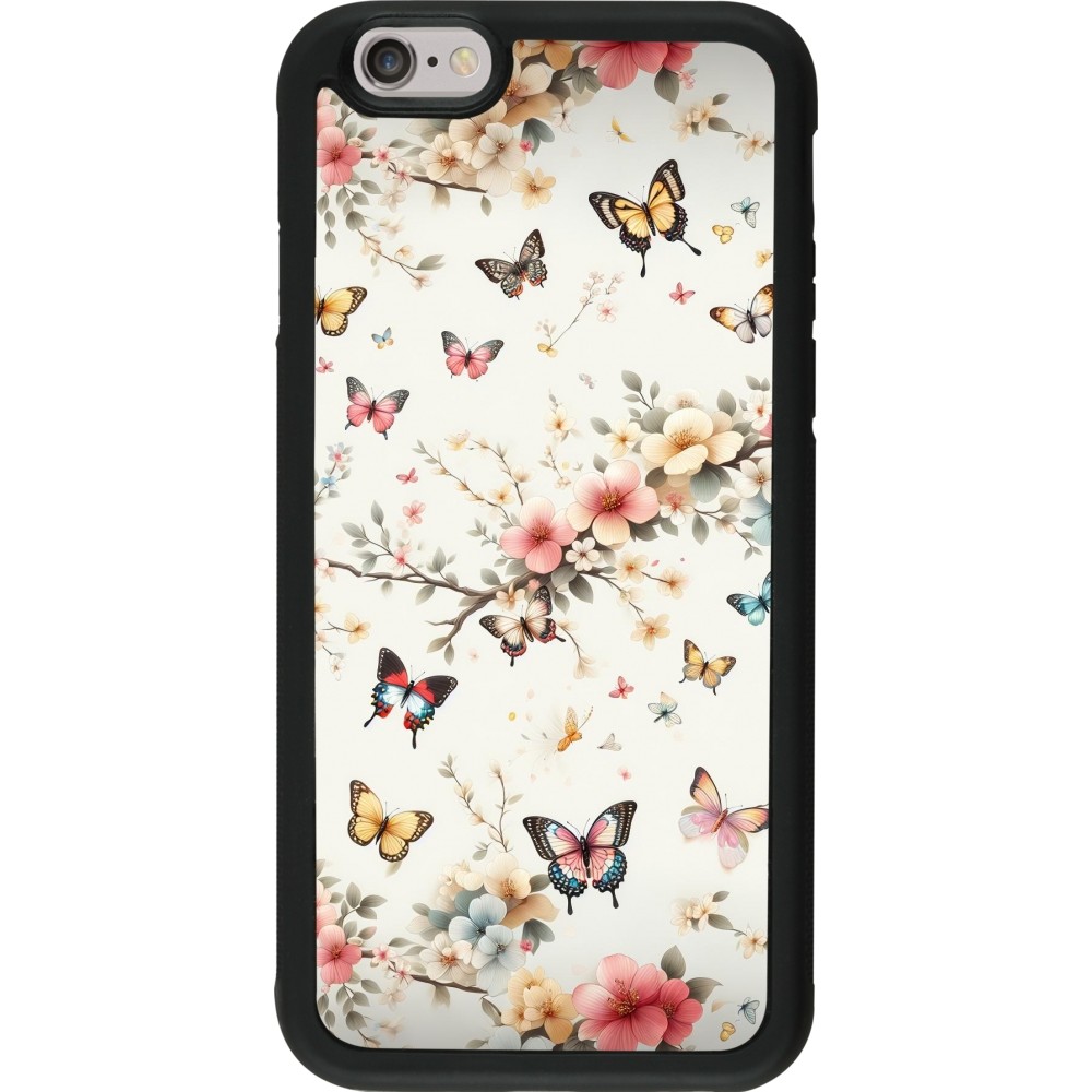 Coque iPhone 6/6s - Silicone rigide noir Spring 25 Papillons Légers