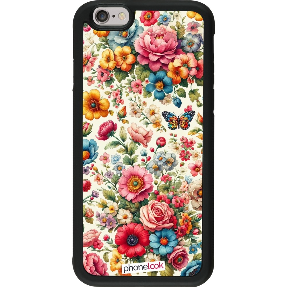 Coque iPhone 6/6s - Silicone rigide noir Spring 25 printemps fleuri