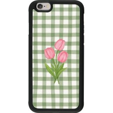 Coque iPhone 6/6s - Silicone rigide noir Green vichy tulips Spring 2026