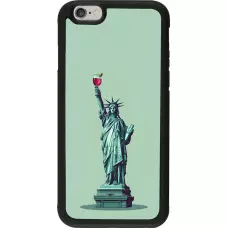Coque iPhone 6/6s - Silicone rigide noir Wine Statue de la liberté avec un verre de vin