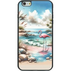 Coque iPhone 6 Plus / 6s Plus - Silicone rigide noir Flamant rose aquarelle