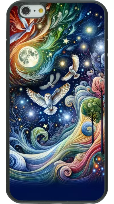 iPhone 6 Plus / 6s Plus Case Hülle - Silikon schwarz Fliegender Blumen-Eule
