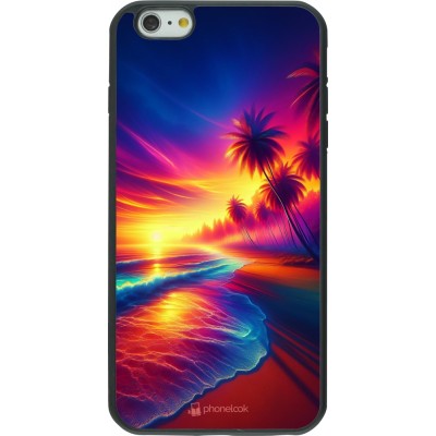 Coque iPhone 6 Plus / 6s Plus - Silicone rigide noir Plage coucher soleil flashy