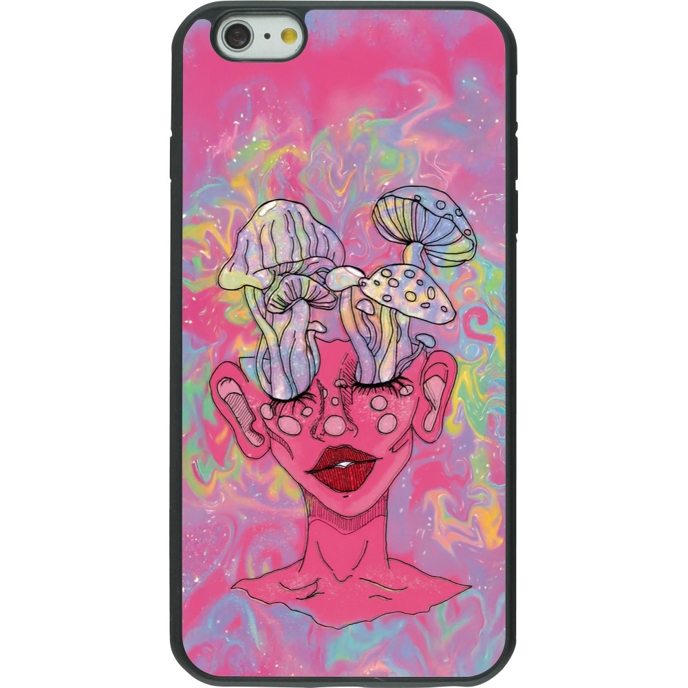 Coque iPhone 6 Plus / 6s Plus - Silicone rigide noir Psychedelic pink mushroom