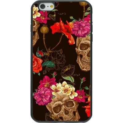 Coque iPhone 6 Plus / 6s Plus - Silicone rigide noir Skulls and flowers