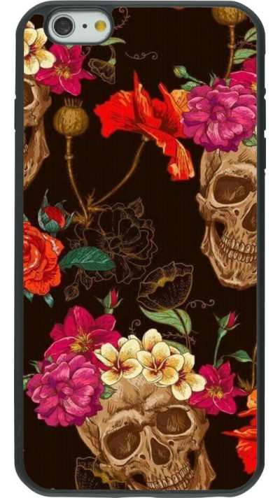 Coque iPhone 6 Plus / 6s Plus - Silicone rigide noir Skulls and flowers