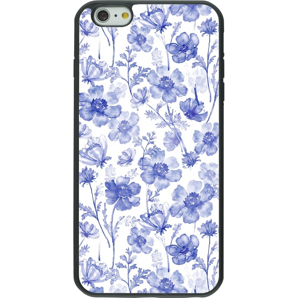 iPhone 6 Plus / 6s Plus Case Hülle - Silikon schwarz Spring 23 watercolor blue flowers