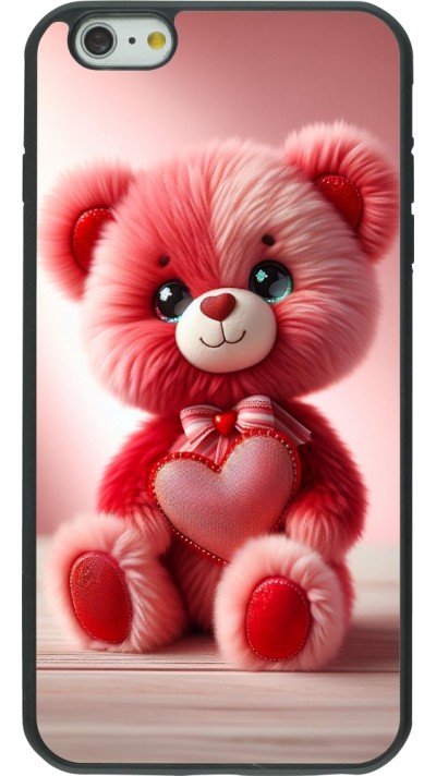 Coque iPhone 6 Plus / 6s Plus - Silicone rigide noir Valentine 2024 Ourson rose