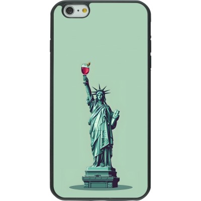 Coque iPhone 6 Plus / 6s Plus - Silicone rigide noir Wine Statue de la liberté avec un verre de vin