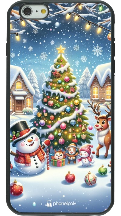 Coque iPhone 6 Plus / 6s Plus - Silicone rigide noir Noël 2023 bonhomme de neige et sapin