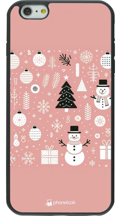 Coque iPhone 6 Plus / 6s Plus - Silicone rigide noir Noël 2024 Rose Snowman Christmas
