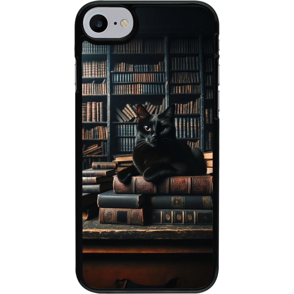 iPhone 7 / 8 / SE (2020, 2022) Case Hülle - Katze Bücher dunkel
