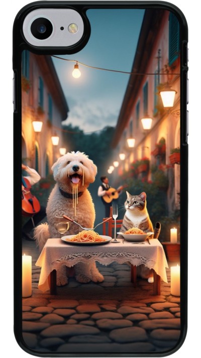 iPhone 7 / 8 / SE (2020, 2022) Case Hülle - Valentin 2024 Hund & Katze Kerzenlicht