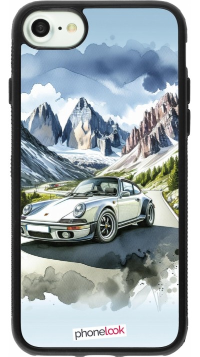 Coque iPhone 7 / 8 / SE (2020, 2022) - Silicone rigide noir Porsche 911 Mountain Watercolor