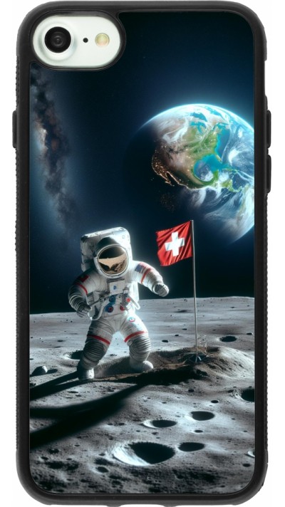 iPhone 7 / 8 / SE (2020, 2022) Case Hülle - Silikon schwarz Astro Schweiz auf dem Mond