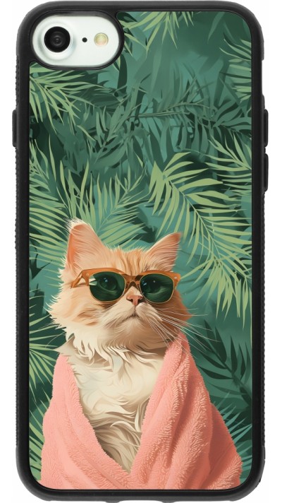 iPhone 7 / 8 / SE (2020, 2022) Case Hülle - Silikon schwarz Cat Summer Palms