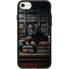 iPhone 7 / 8 / SE (2020, 2022) Case Hülle - Silikon schwarz Katze Bücher dunkel