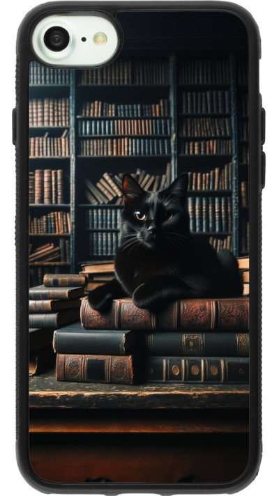 iPhone 7 / 8 / SE (2020, 2022) Case Hülle - Silikon schwarz Katze Bücher dunkel