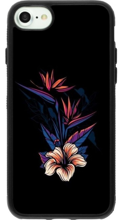 Coque iPhone 7 / 8 / SE (2020, 2022) - Silicone rigide noir Dark Flowers