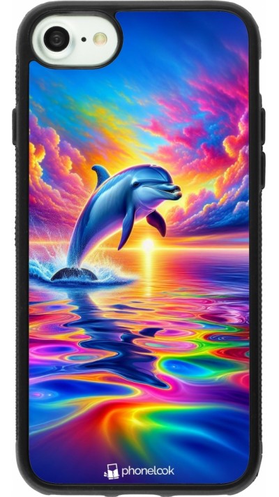 iPhone 7 / 8 / SE (2020, 2022) Case Hülle - Silikon schwarz Glücklicher Regenbogen-Delfin