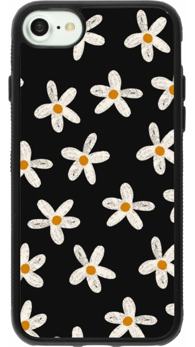 iPhone 7 / 8 / SE (2020, 2022) Case Hülle - Silikon schwarz Easter 2024 white on black flower